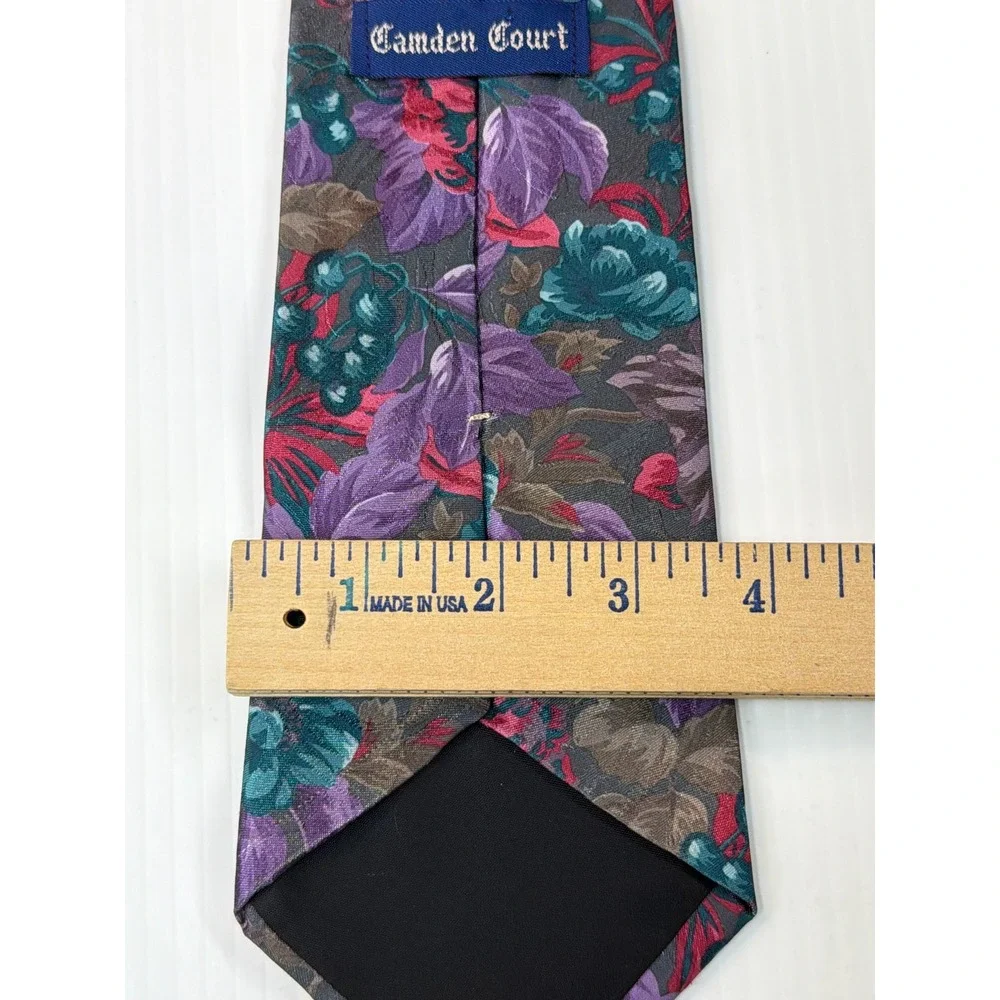 VTG Camden Court Necktie Floral Purple Pink Gray Polyester Retro‎ Formal Men OS